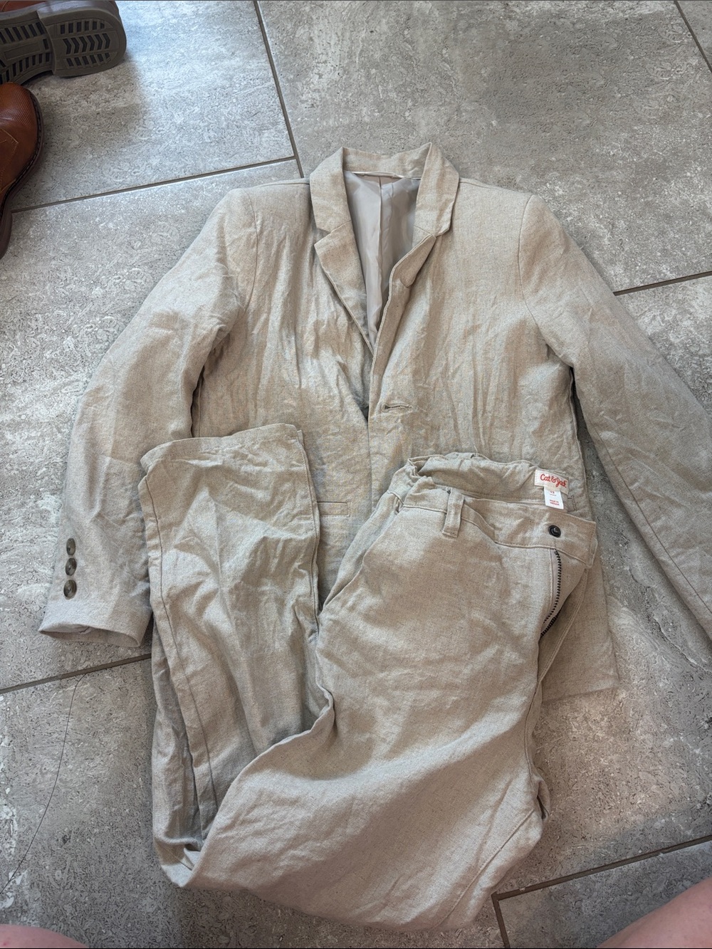 Cat & Jack Light Beige Linen-Blend suit
